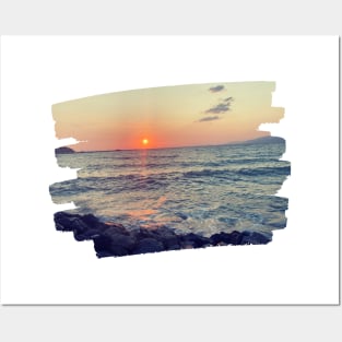 Beautiful photography of ocean waves and sunset sky landscape Aegean sea nature lovers Posters and Art